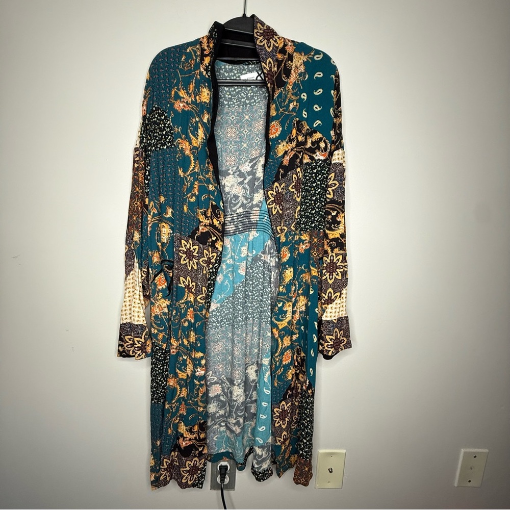 Belle& bloom boho whimsy Floral Patchwork Open Front Cardigan